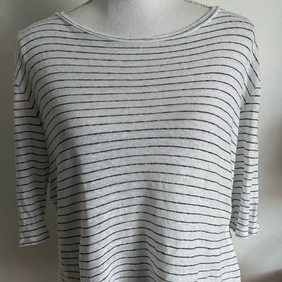 Vince • White Black Striped Linen Tee Shirt - Picture 2 of 6
